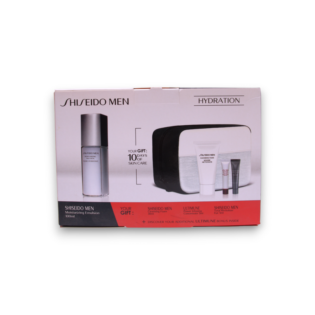 סט מתנות לגברים Shiseido: תחליב לחות לפנים 100 מ"ל + קצף ניקוי 30 מ"ל + סרום יום ולילה אולטימטיבי לפנים וצוואר 5 מ"ל
