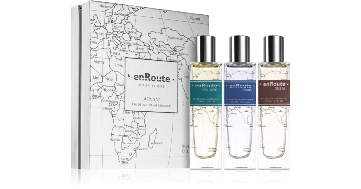 Afnan En Route Per uomo Eau de Parfum Paris 50 ml + Eau de Parfum Dubai 50 ml + Eau de Parfum New York 50 ml (150ml)