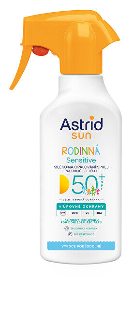 Astrid بخاخ العائلة الواقي من الشمس للبشرة الحساسة SPF 50+ 270 مل