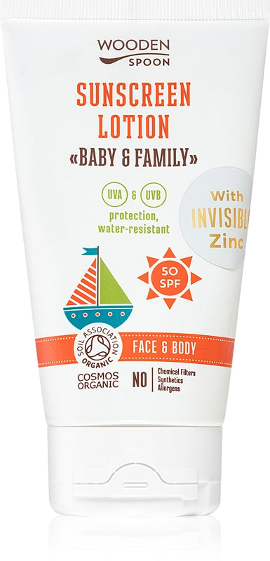 WoodenSpoon Baby & Family latte abbronzante protettivo per tutta la famiglia SPF 50 150 ml