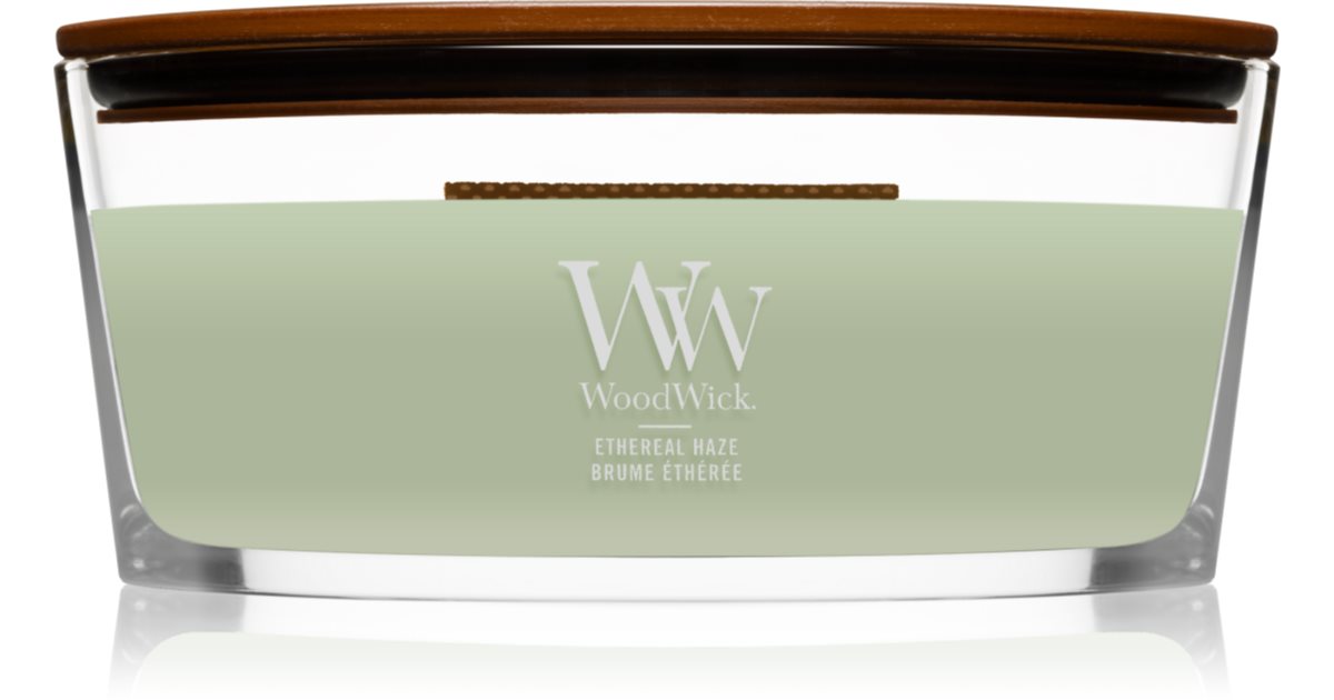 Woodwick Æterisk Haze duftlys med trævæge (Hearthwick) 16 oz