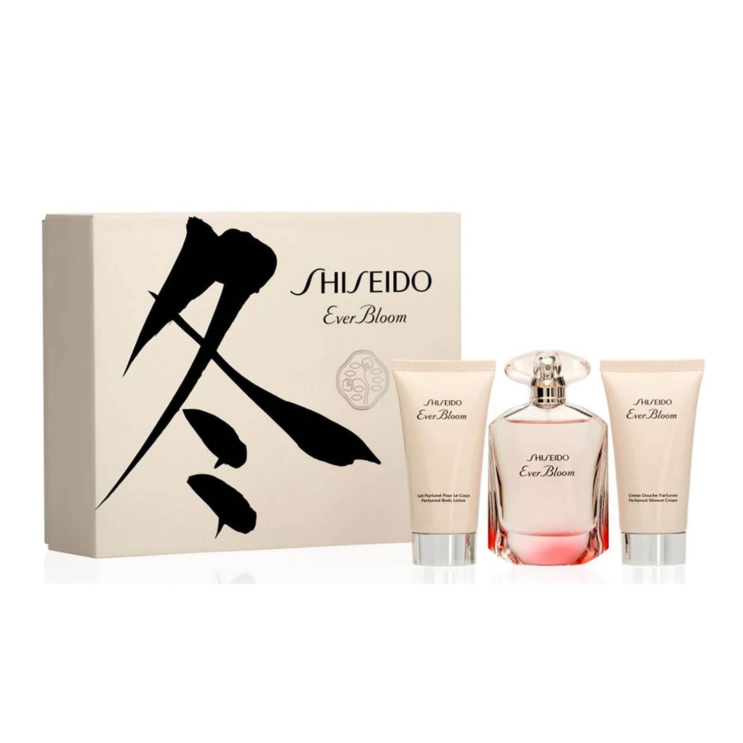 Presentförpackning Shiseido: Ever Bloom Eau De Parfum för kvinnor 50 ml + Ever Bloom Hydrating Body Lotion 50 ml + Ever Bloom Hydrating Shower Gel 50 ml