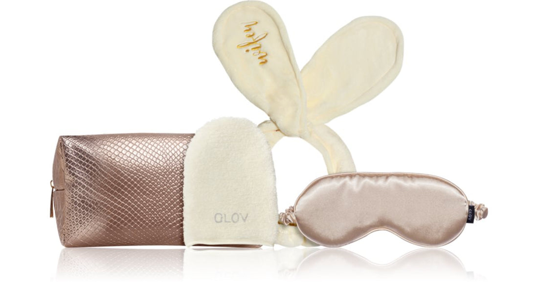 GLOV Wifey confezione regalo (per il viso) guanto struccante 1 pz + maschera per dormire 1 pz + Bunny Ear fascia cosmetica 1 pz + beauty case 1 pz