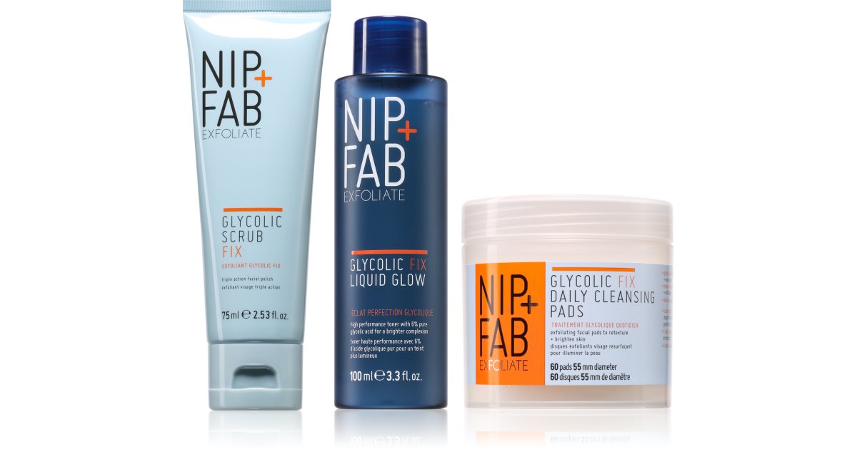 NIP+FAB ערכת Glycolic Fix Bundle לטיפוח הפנים 3× 1 יח&