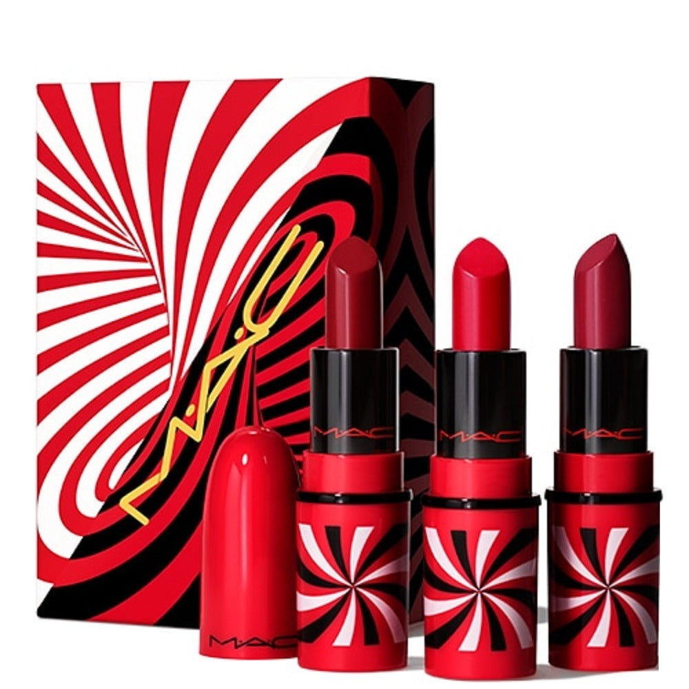Tiny Tricks Set MAC: Awe-Spicious Mini Matte Cream Lipstick 1.8g *miniature + Snappy-Go-Lucky Mini Matte Cream Lipstick 1.8g *miniature + Sleight of Grand Mini Matte Cream Lipstick 1.8g *miniature