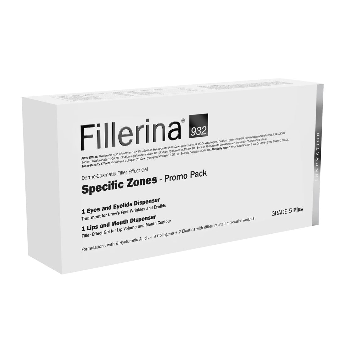 Sada Labo: Fillerina 932 Specific Zones Grade 5 Plus, Proti vráskám, Den a Noc, Lokální ošetřující krém, Na oči a víčka, 15 ml + Fillerina 932 Specific Zones Grade 5 Plus, Kyselina hyaluronová, Zvětšující objem, Lokální ošetřující krém, Na rty, 7 ml