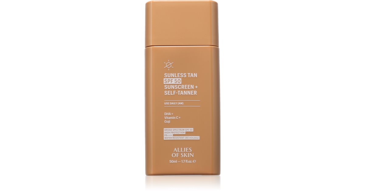 Allies of Skin Sunless Tan SPF 50 Sunscreen + Self-Tanner opalovací krém s samoopalovacím efektem SPF 50 50 ml