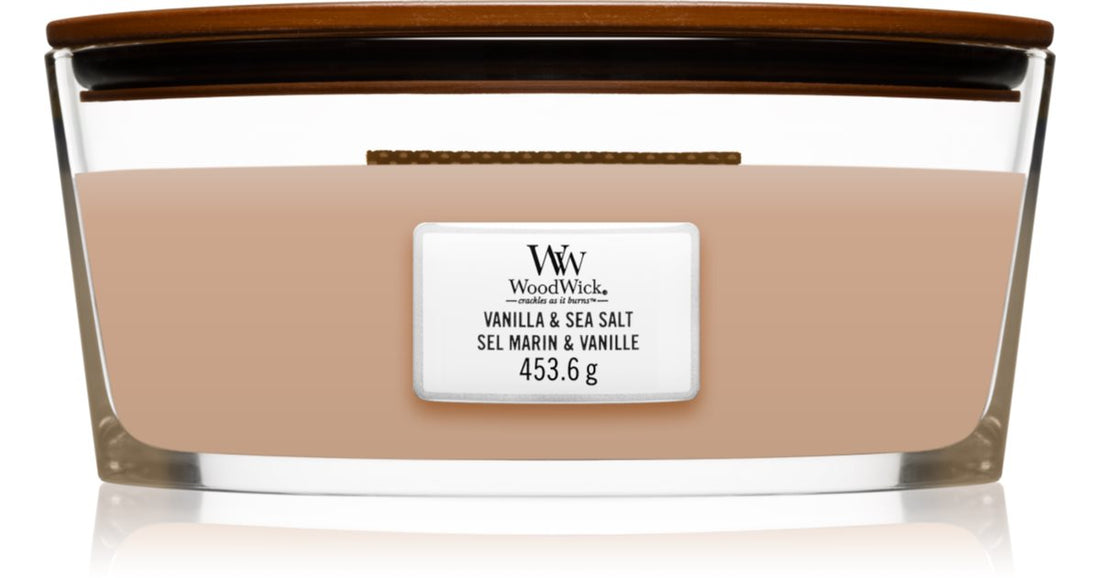 Woodwick Vanilla & Sea Salt candela profumata con stoppino in legno (hearthwick) con stoppino in legno (hearthwick) 453,6 g