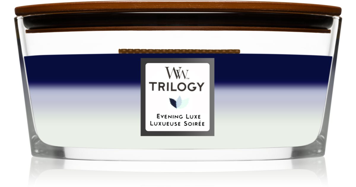 Woodwick Trilogy Aften Luxe duftlys med trævæge (Hearthwick) 16 oz