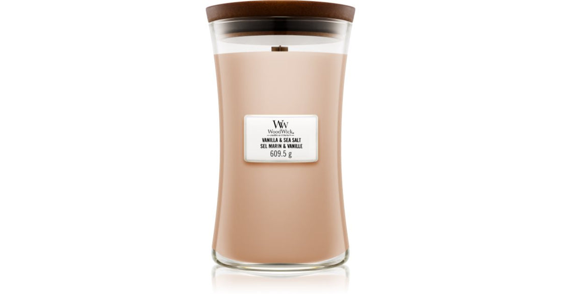 Woodwick Vanilla & Sea Salt candela profumata con stoppino in legno 609,5 g