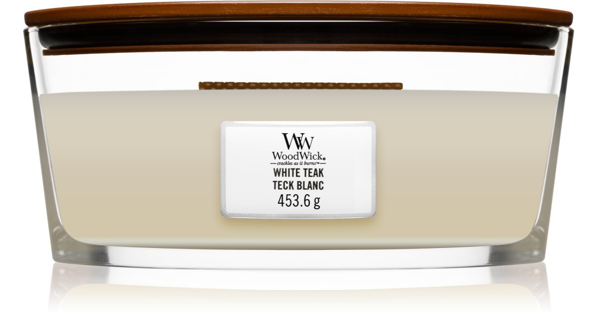 Woodwick Vela perfumada White Teak com pavio de madeira (hearthwick) 453,6 g