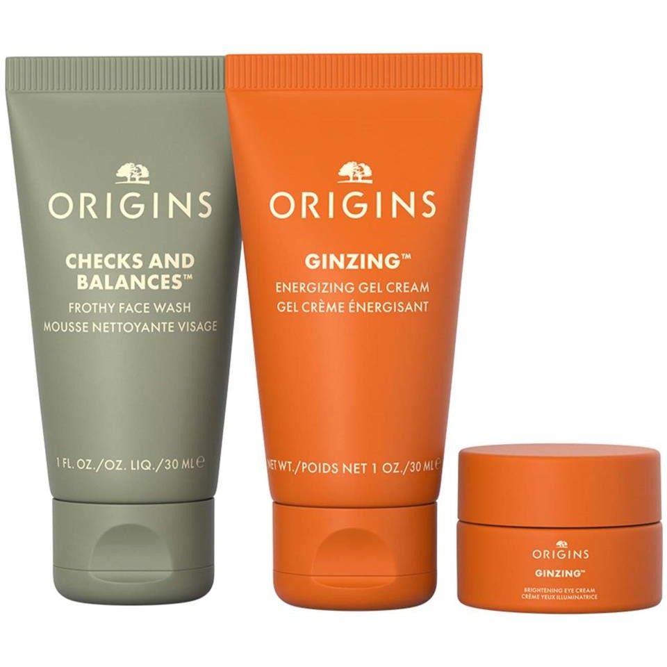 Origins Mini Essentials Trio مجموعة من 3 قطع: كريم للوجه، جل، كريم محيط العينين