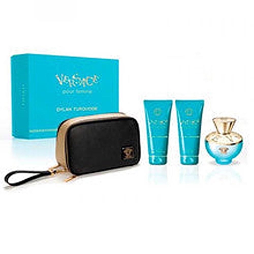 Versace Dylan Turquoise pour Femme Подарочный набор: туалетная вода 100 мл, лосьон для тела 100 мл, гель для душа 100 мл и косметичка - 100 мл 