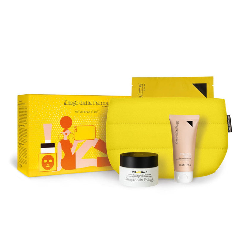Diego dalla palma Cofre Vitamina C Crema Anti Arrugas 50ml + Maschera Tamaño Completo + Crema Limpiadora 50ml + Almohada Amarilla 