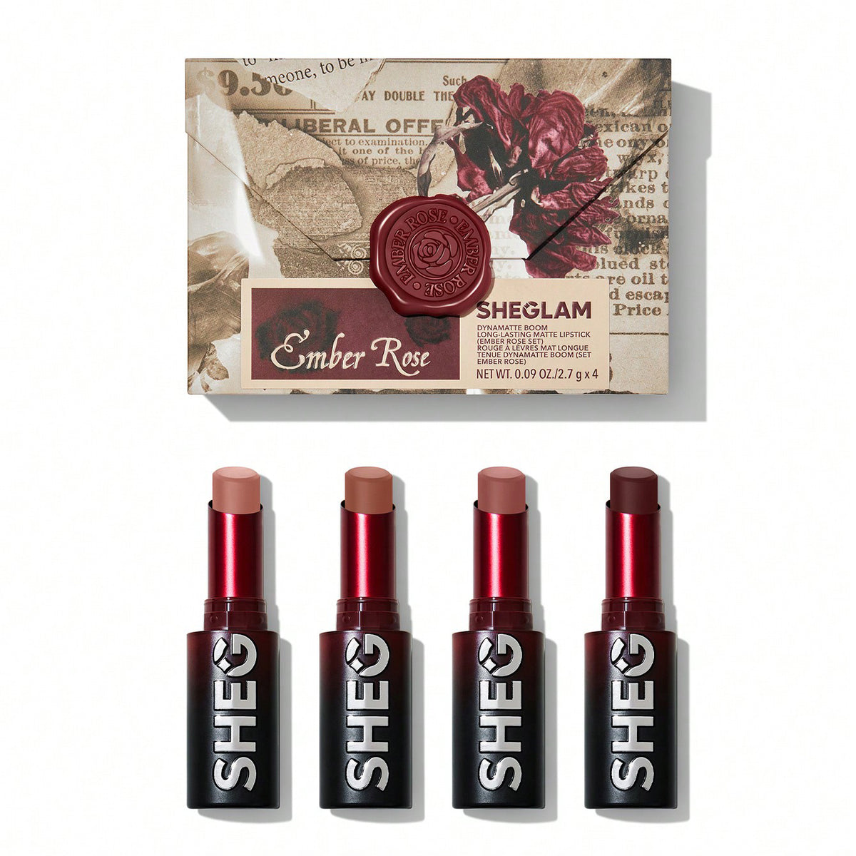 Sheglam Ember Rose Long-Lasting Matte Lipstick Set — set 4 rossetti opachi lunga durata (2,7 g x 4)