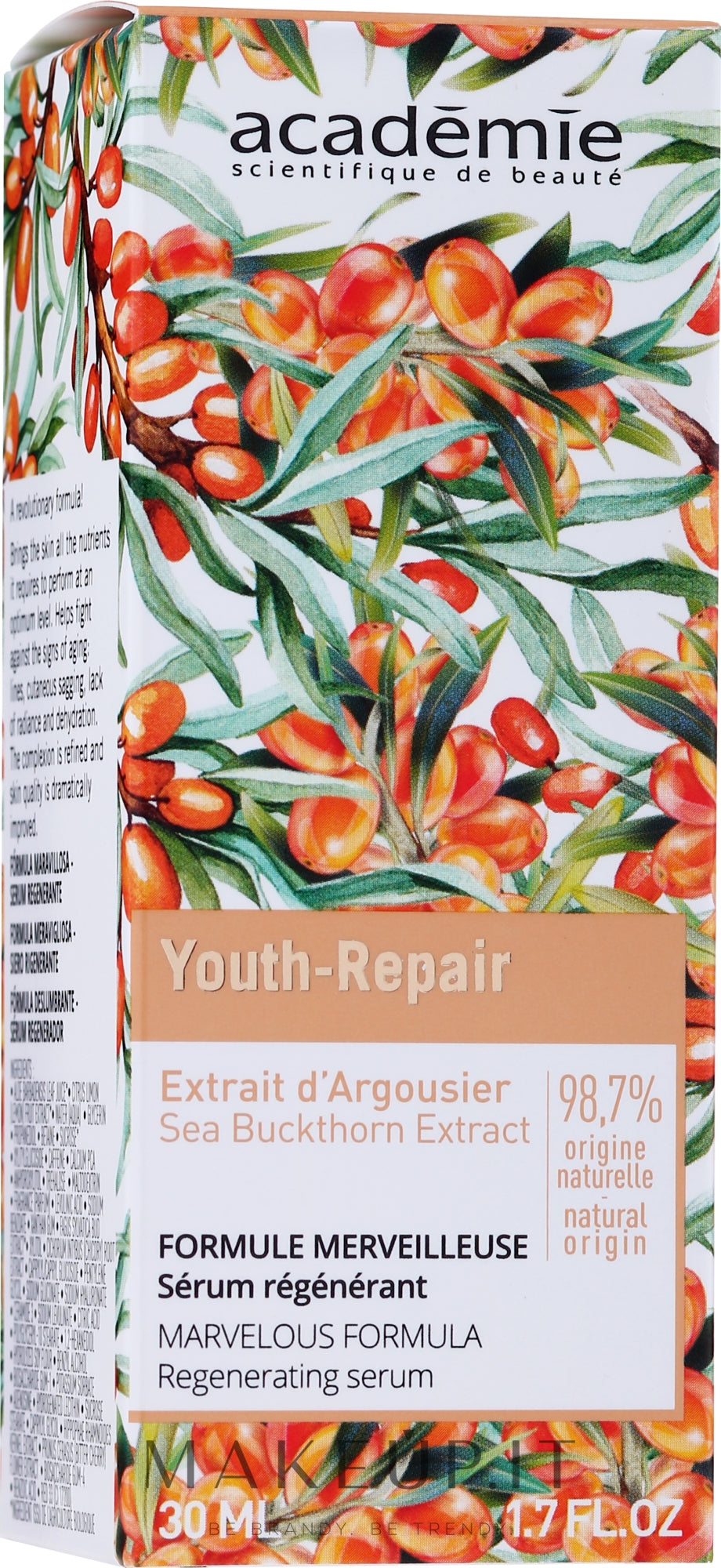 Siero viso rigenerante con estratto di olivello spinoso Academie Youth Repair Regenerating Serum 30 ml
