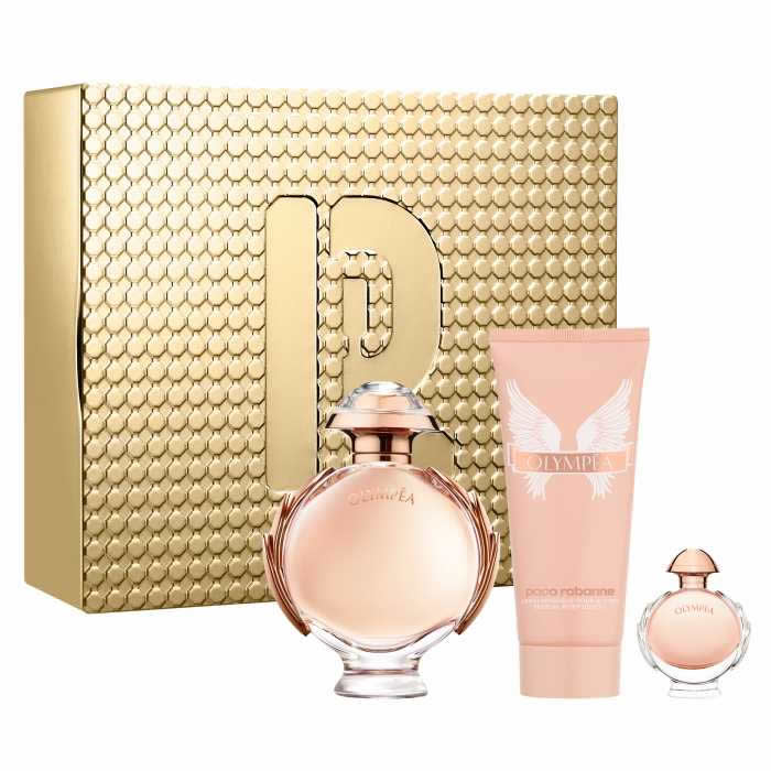 Paco Rabanne Olympéa Flora Eau De Perfume Spray 80 ml, juego de 3 piezas