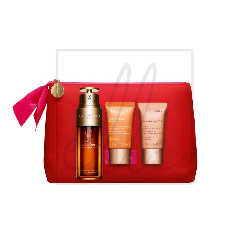 Clarins Double Serum &amp; Extra-Firming — set siero viso 50 ml + crema giorno e notte 2x15 ml + beauty case