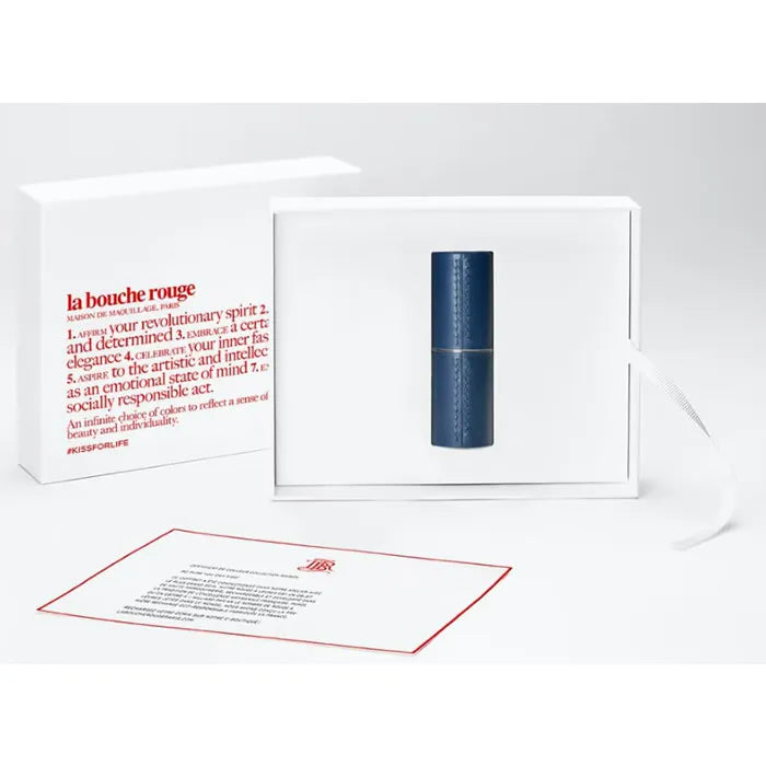 La Bouche Rouge Navy Blue Leather Lipstick Case — estuche de lápiz labial de cuero azul marino