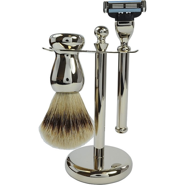 Golddachs Silver Tip Badger Mach3 Metallo Cromo Argento — Zestaw do golenia