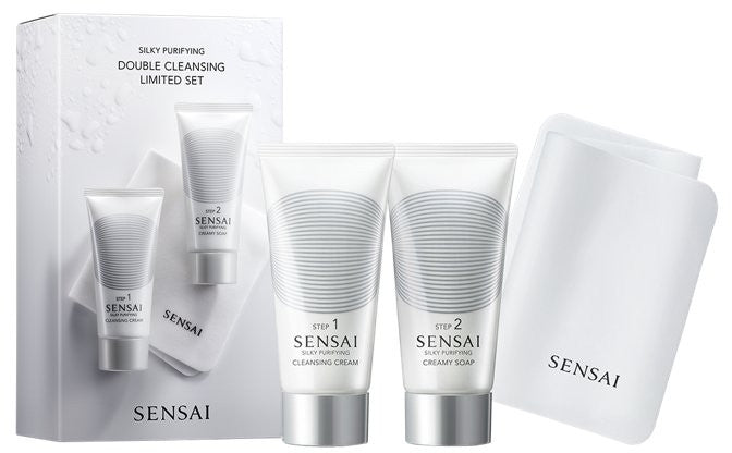 Set Sensai Silky Purifying Double Cleansing Set (cl/cr/75ml + soap/75ml + sponge/2pcs)