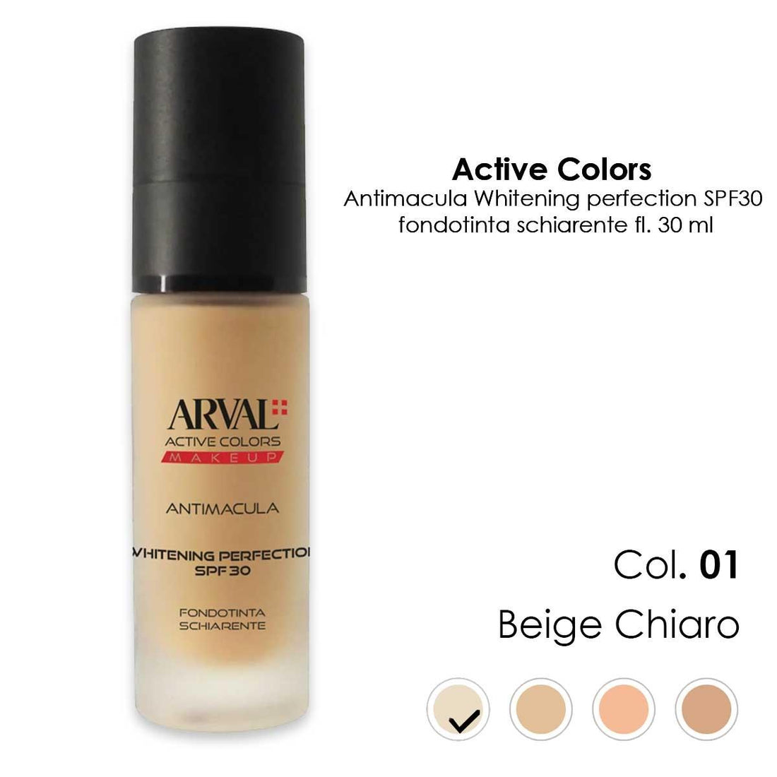 Arval Active Colors Antimacula Whitening perfection SPF30 - fondotinta schiarente 01 - BEIGE CHIARO 30 ML