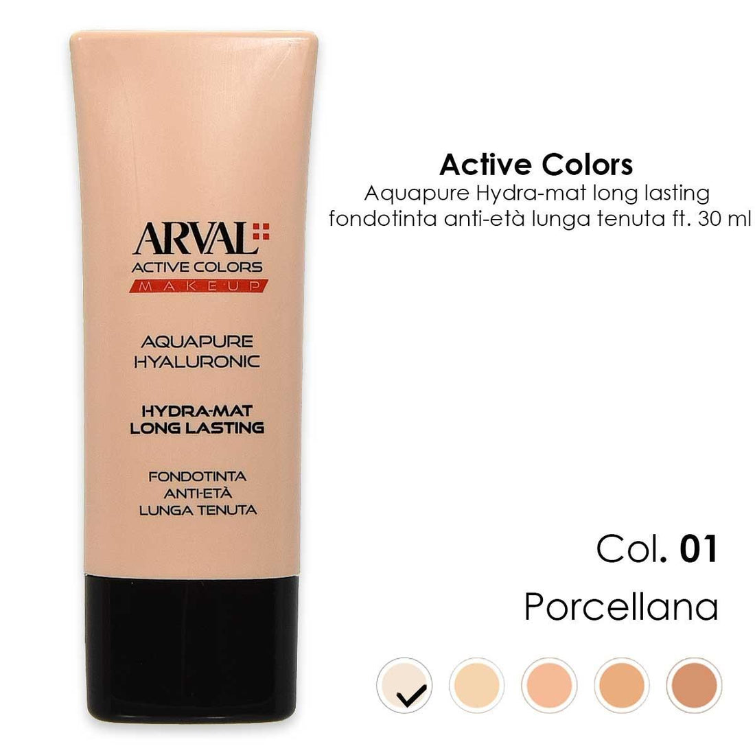 Arval Active Colors Aquapure Hydra-mat long lasting - fondotinta anti-età lunga tenuta 01 - PORCELLANA 30 ML