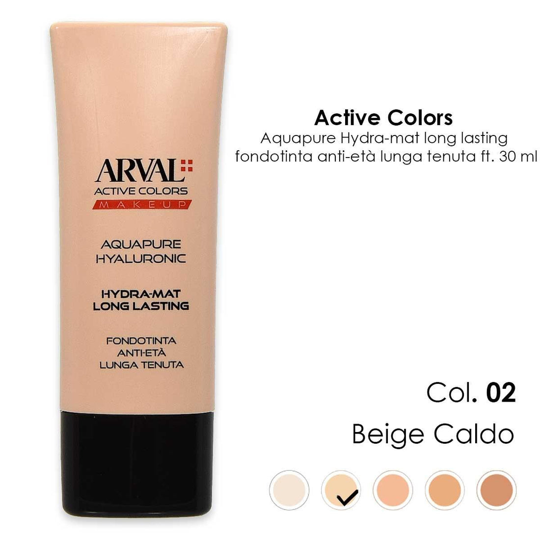 Arval Active Colors Aquapure Hydra-mat long lasting - fondotinta anti-età lunga tenuta 02 - BEIGE CALDO 30 ML