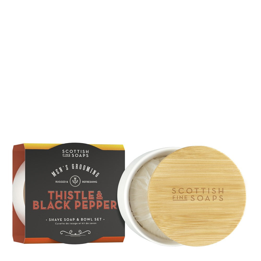 Scottish Fine Soaps Thistle &amp; Black Pepper Set sapone da barba 100 g e ciotola