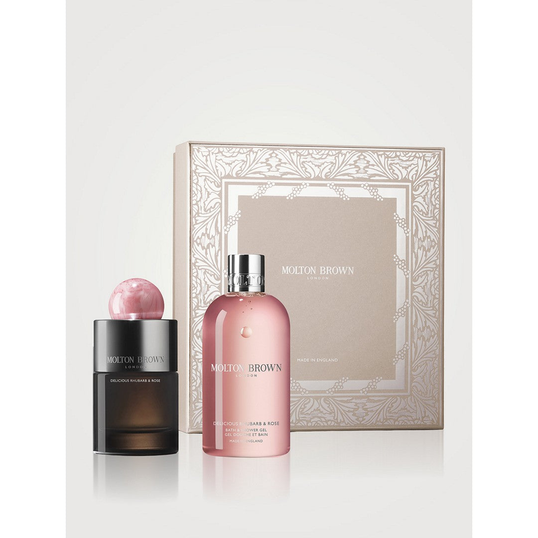 Molton Brown Delicious Rhubarb &amp; Rose cofanetto (Eau de toilette 100 ml + gel doccia 300 ml) — Cofanetto corpo e profumo