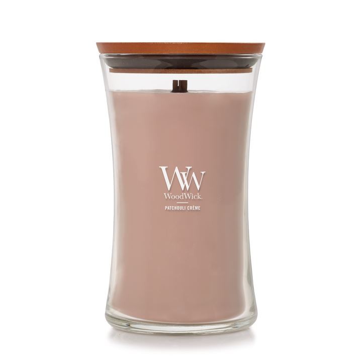 Woodwick Patchouli Cream 609,5 g — Candela profumata
