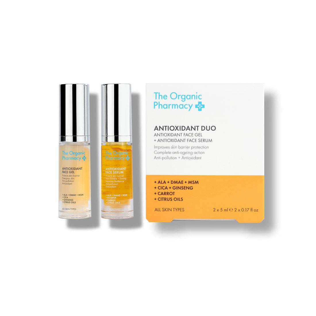The Organic Pharmacy Antioxidant Duo Mini Set (f/ser/5ml + f/gel/5ml) — 미니 페이스 세트