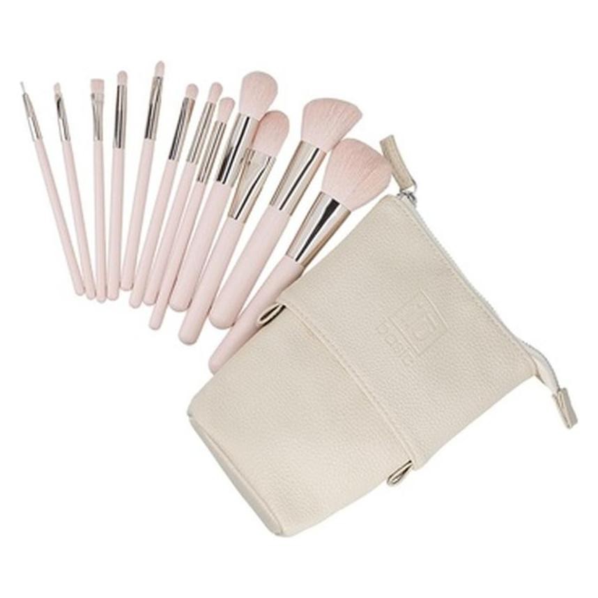 Ilu Set 12 pinceles de maquillaje + estuche rosa — Set de pinceles de maquillaje