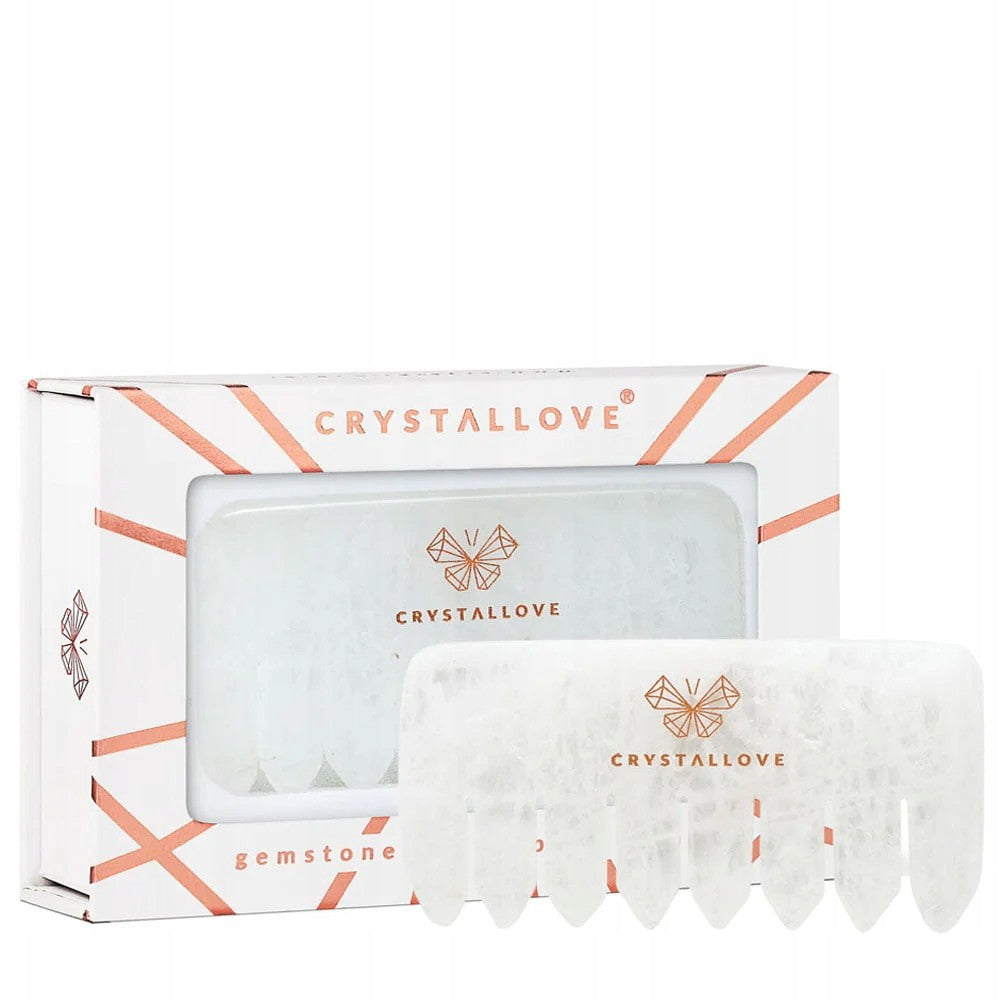Crystallove Peigne de massage cuir chevelu et corps en quartz transparent — Peigne de massage
