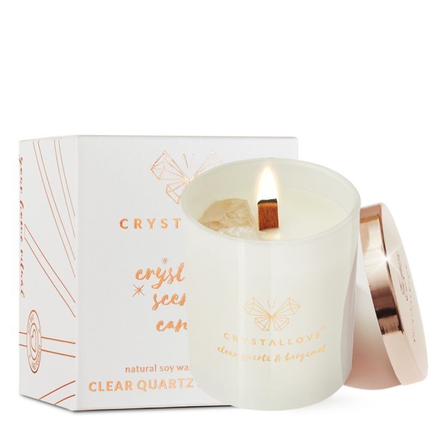 Crystallove Bougie de soja cristal de roche et bergamote 220 g — Bougie parfumée
