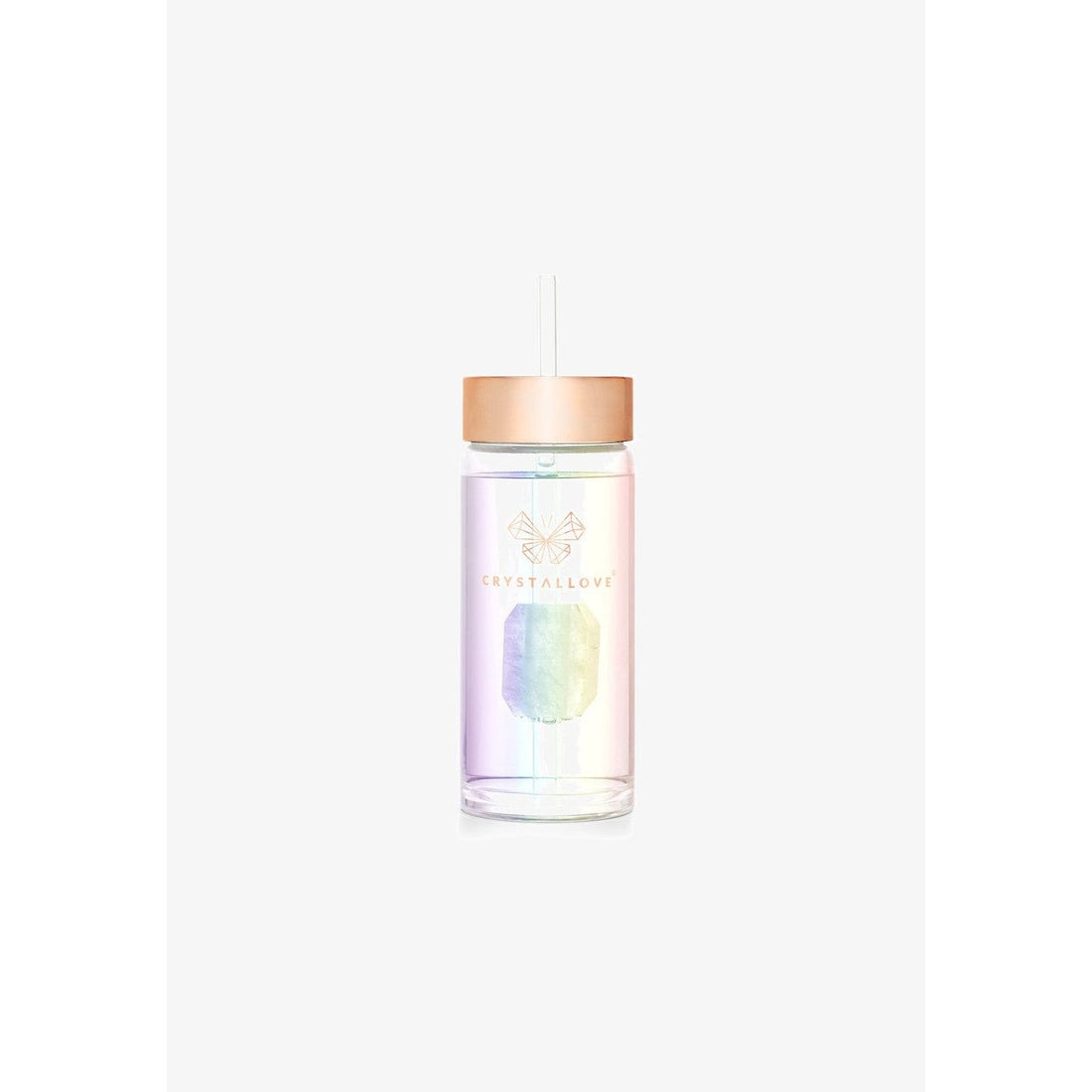 Crystallove Straw Water Hologram Clear Quartz 400 ml — Botella reutilizable
