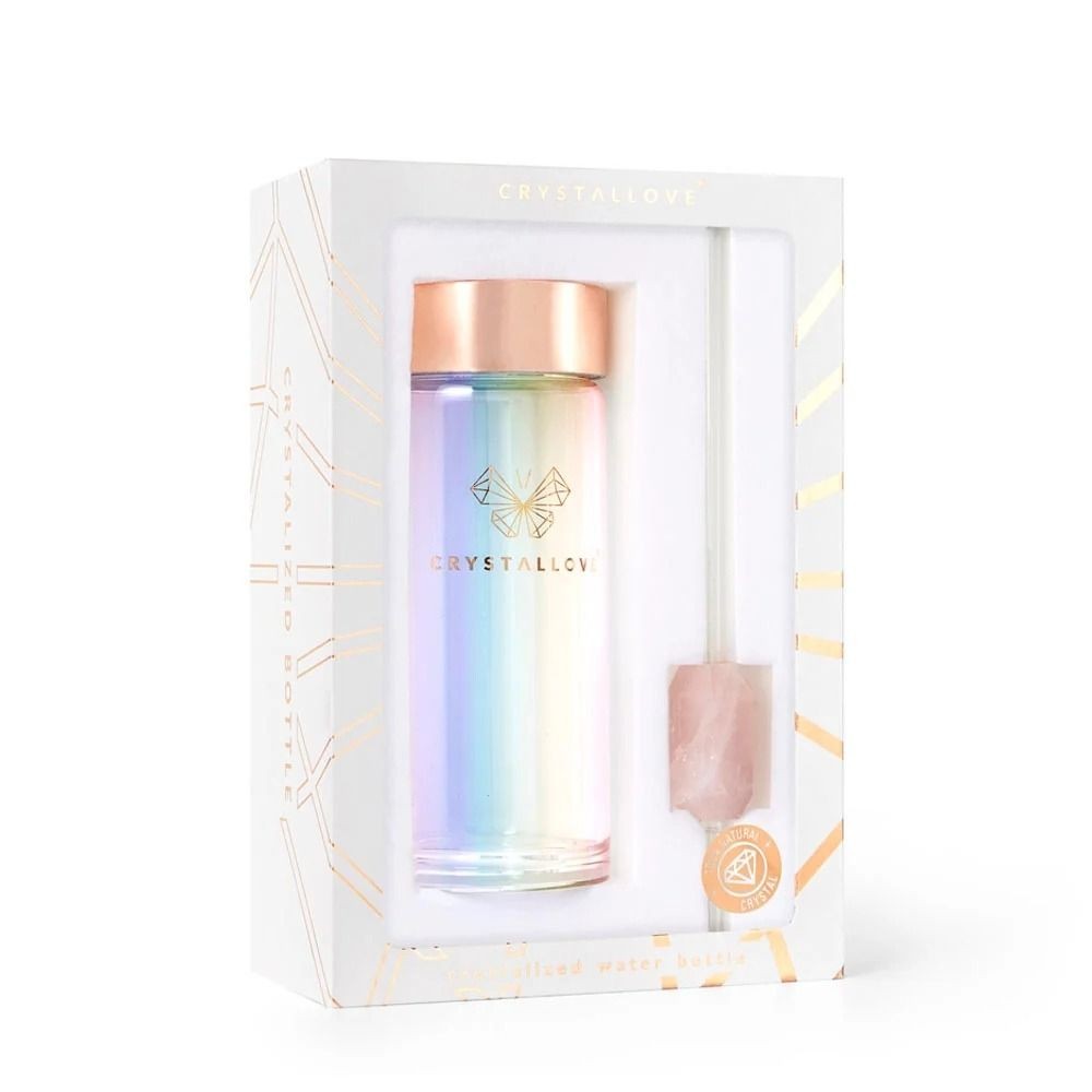 Crystallove Straw Water Hologram Rose Quartz 400 ml — Borraccia riutilizzabile