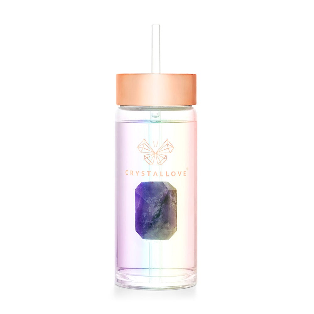 Crystallove Clear Quartz Straw Water Bottle 400 ml Bottiglia Acqua