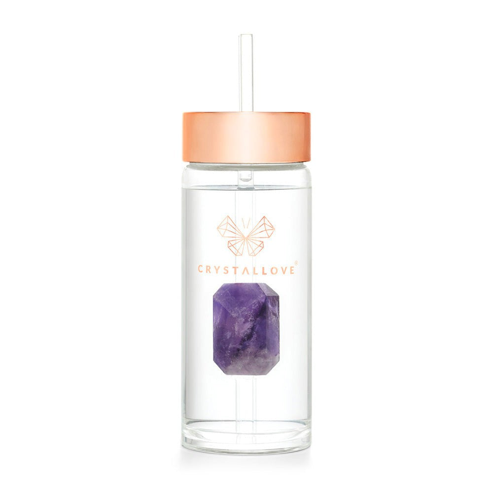 Crystallove Amethyst Straw Water Bottle 400 ml — Bottiglia Acqua