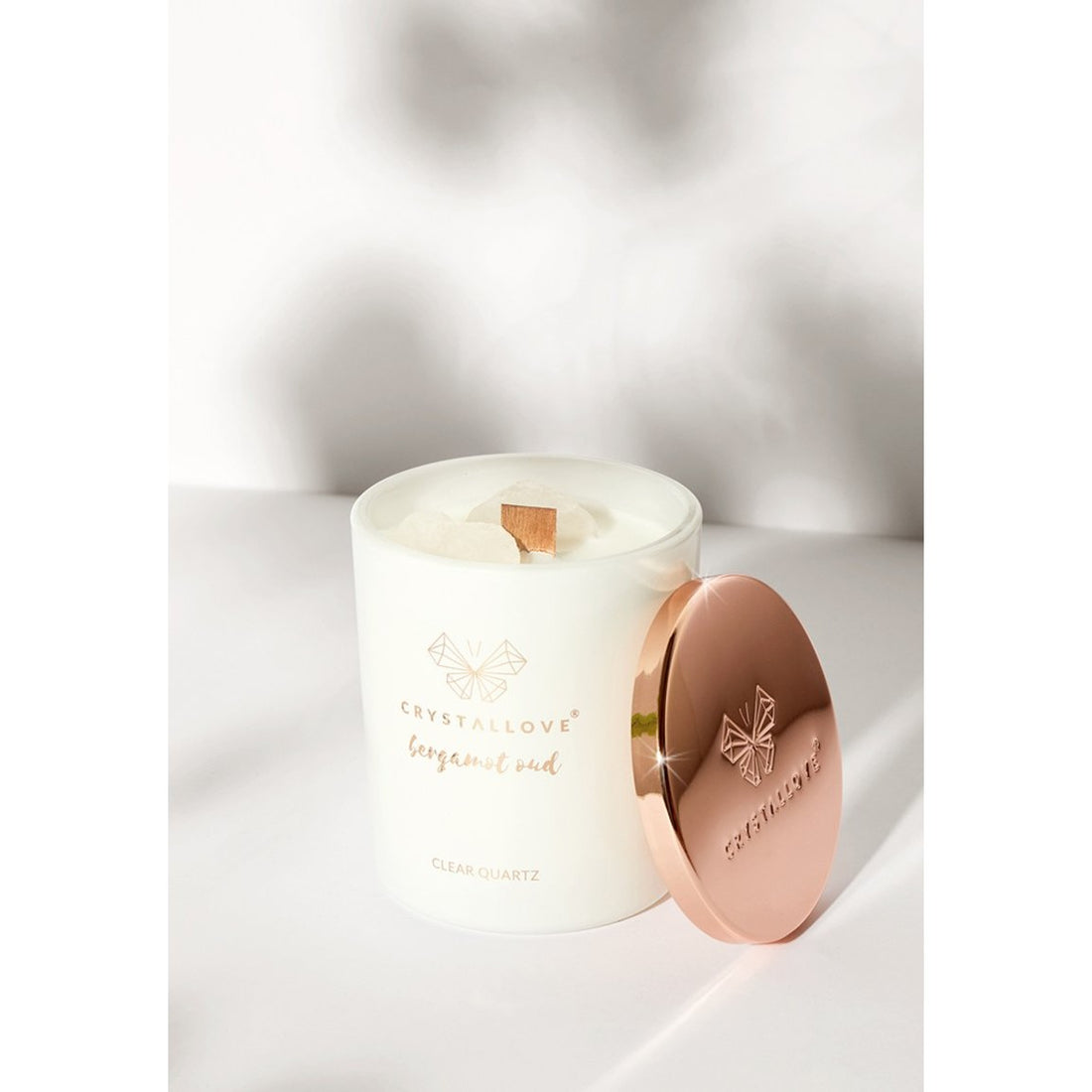 Crystallove Candela di soia bergamotto e oud cristallo di quarzo 400 g — Candela profumata