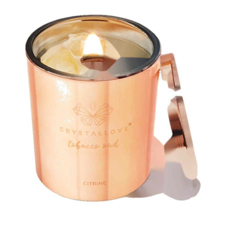 Crystallove Soy Candle with Citrine Tobacco Oud — candela di soia con citrino e tabacco oud 400 g