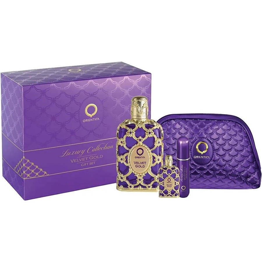 Orientica Velvet Oro Cofanetto Eau de Parfum Unisex 80 ml + 7,5 ml, atomizzatore e borsa