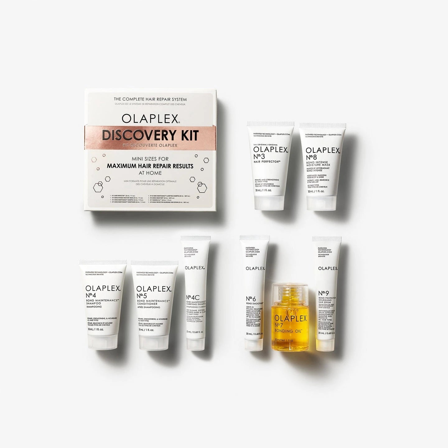 Trousse Olaplex Découverte : n.3 30ml + n.4 30ml + n.4C 20ml + n.5 30ml + n.6 20ml + n.7 30ml + n.8 30ml + n.9 20ml