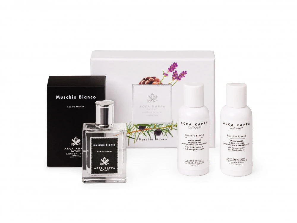 Set Acca Kappa White Moss: Eau de Parfum 50 ml + gel de duș 100 ml + loțiune de corp 100 ml (250 ml)