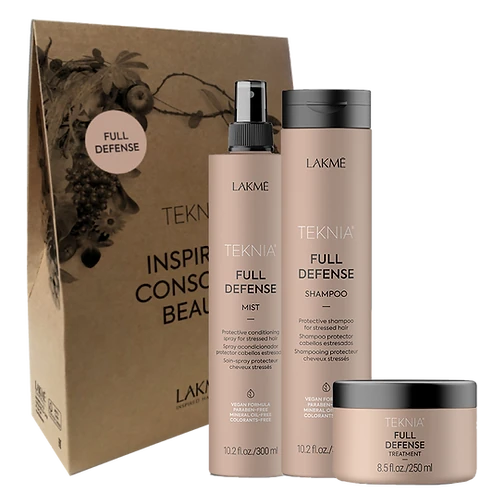 Lakme Teknia Full Defense Retail Pack: Shampoo 300 ml, Trattamento 250 ml, Nebbia 300 ml
