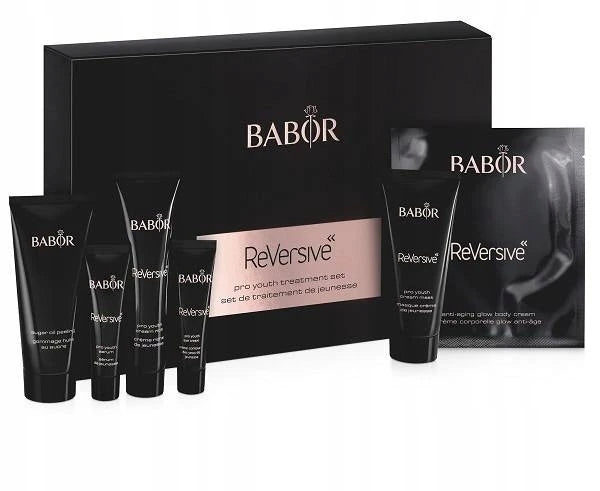 Babor Coffret Traitement Réversif (Sérum ReVersive Pro Jeunesse 4 ml + Crème Riche Pro Jeunesse 15 ml + Crème Yeux Pro Jeunesse 3 ml + Masque Crème Pro Jeunesse 20 ml + Masque Yeux Feuille Pro Jeunesse + Peeling au Sucre Pro Jeunesse 15 ml)