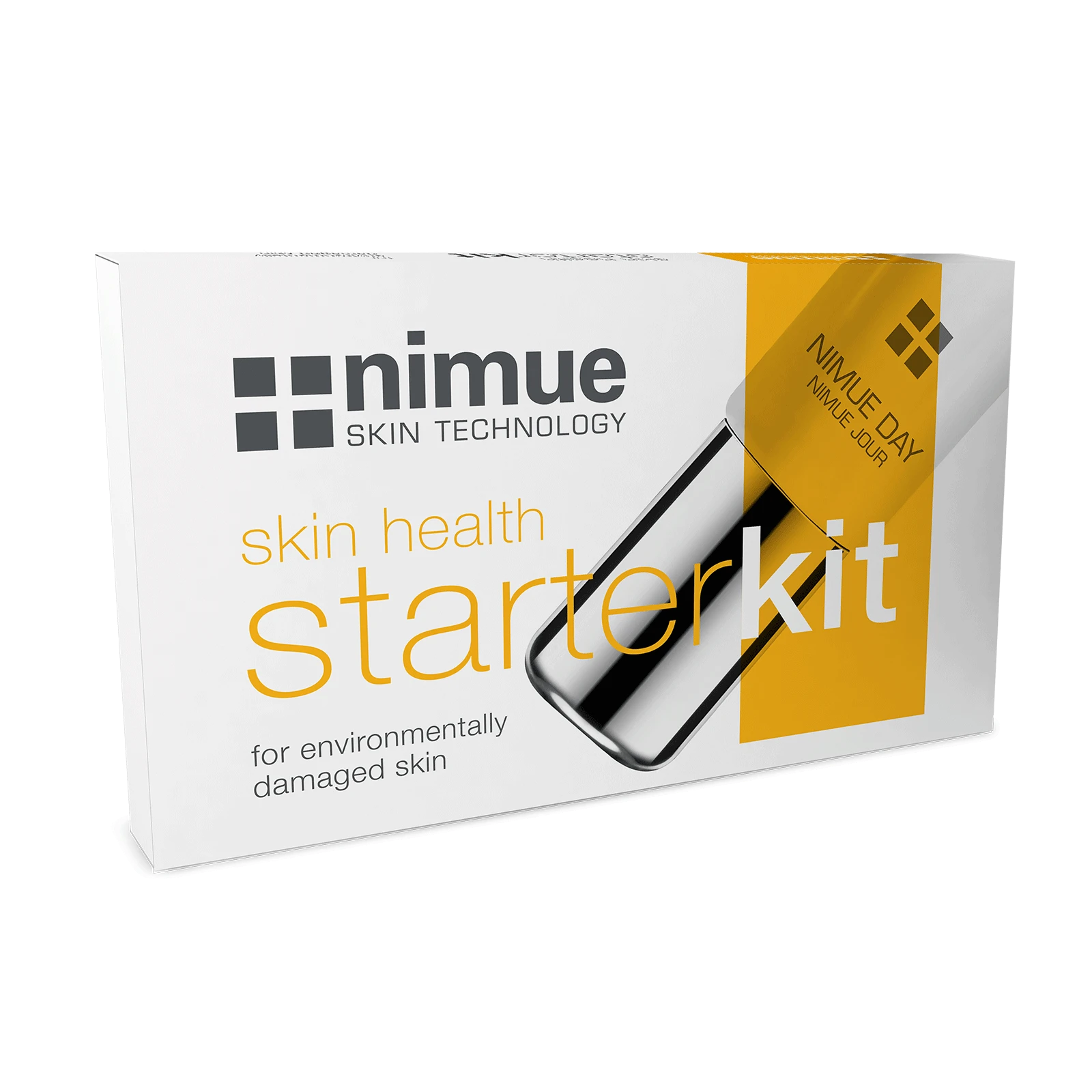 Nimue 環境ダメージスキン スターター パック: クレンジング ジェル 30ml + バーム 30ml + 角質除去酵素 15ml + Nimue 1日15ml+ Nimue ナイト 15ml + サン-C SPF 40 20ml