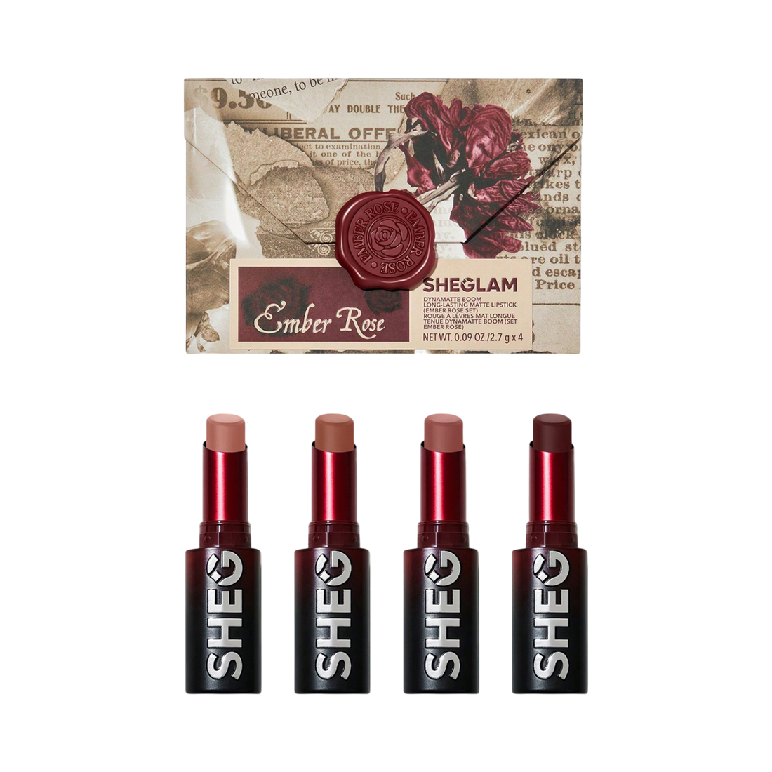 Sheglam Ember Rose Long-Lasting Matte Lipstick Set — set 4 rossetti opachi lunga durata (2,7 g x 4)