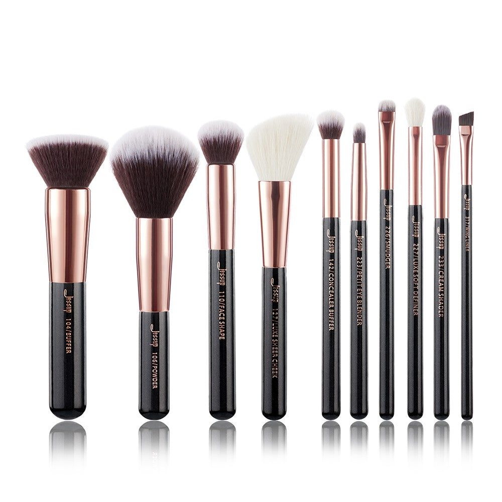 Jessup Black Rose Gold Mix T156 Set 10 pièces : pinceaux yeux, visage et lèvres
