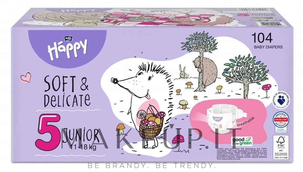 Pannolini per bambini 11-18 kg, taglia 5 Junior, 104 pz Bella Baby Happy Soft &amp; Delicate 104 pz.